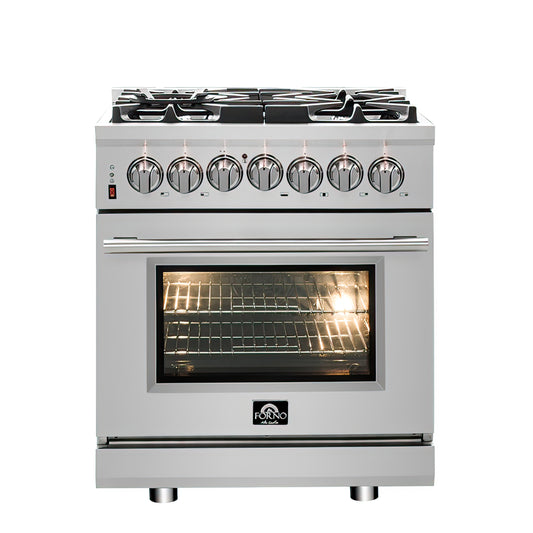 Cuisinière bi-énergie autonome Forno Massimo de 30 pouces, 4 brûleurs, fours à double convection