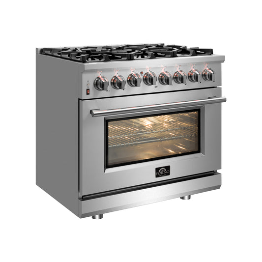 Cocina independiente de combustible dual Forno Massimo de 30 pulgadas, 4 quemadores y horno de convección doble