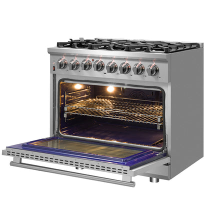 Cuisinière bi-énergie autonome Forno Massimo de 36 pouces, 6 brûleurs, fours à double convection