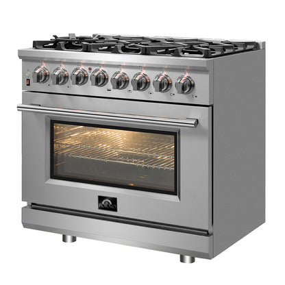 Cuisinière bi-énergie autonome Forno Massimo de 36 pouces, 6 brûleurs, fours à double convection