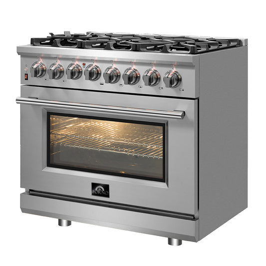 Cocina independiente de combustible dual Forno Massimo de 36 pulgadas, 6 quemadores y horno de convección doble