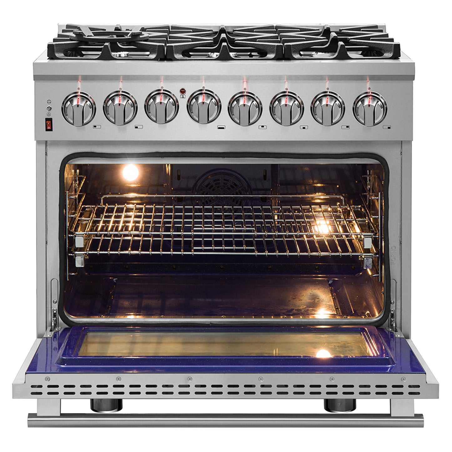 Cuisinière bi-énergie autonome Forno Massimo de 36 pouces, 6 brûleurs, fours à double convection