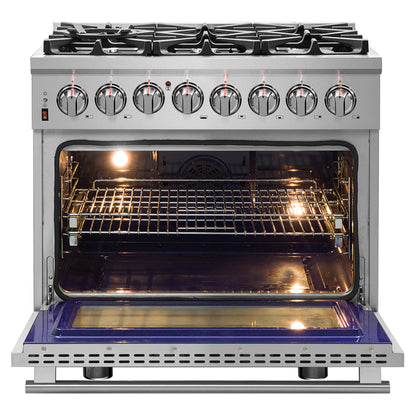 Cuisinière bi-énergie autonome Forno Massimo de 36 pouces, 6 brûleurs, fours à double convection