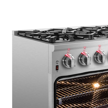 Cuisinière bi-énergie autonome Forno Massimo de 36 pouces, 6 brûleurs, fours à double convection