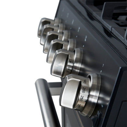 Cocina a gas Forno Leonardo Espresso de 30 pulgadas, color negro, 5 quemadores, 39 500 BTU, horno de convección de 5 pies cúbicos