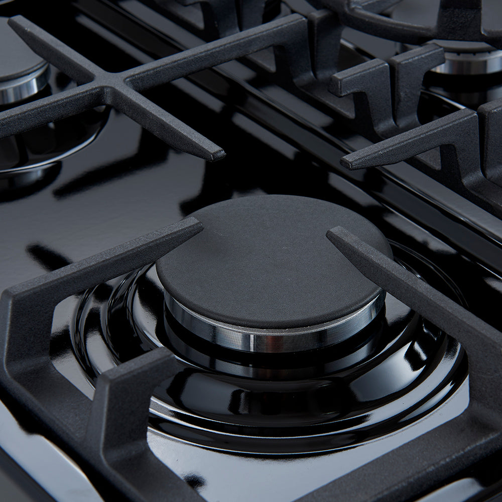 Cocina a gas Forno Leonardo Espresso de 30 pulgadas, color negro, 5 quemadores, 39 500 BTU, horno de convección de 5 pies cúbicos