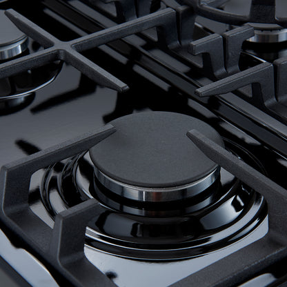 Cocina a gas Forno Leonardo Espresso de 30 pulgadas, color negro, 5 quemadores, 39 500 BTU, horno de convección de 5 pies cúbicos