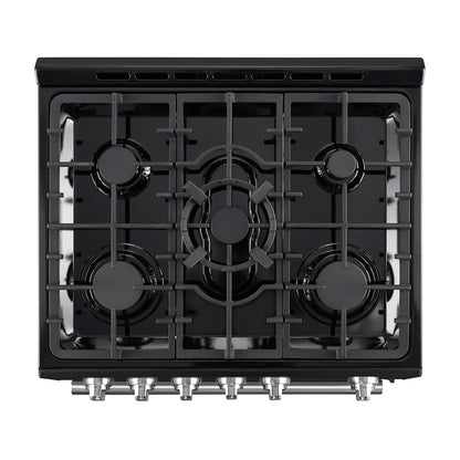 Cocina a gas Forno Leonardo Espresso de 30 pulgadas, color negro, 5 quemadores, 39 500 BTU, horno de convección de 5 pies cúbicos