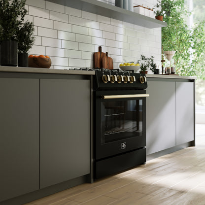 Cocina a gas Forno Leonardo Espresso de 30 pulgadas, color negro, 5 quemadores, 39 500 BTU, horno de convección de 5 pies cúbicos