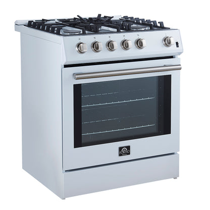 Cocina a gas blanca Forno Leonardo Espresso de 30 pulgadas, 5 quemadores, 39,500 BTU, horno de convección de 5 pies cúbicos