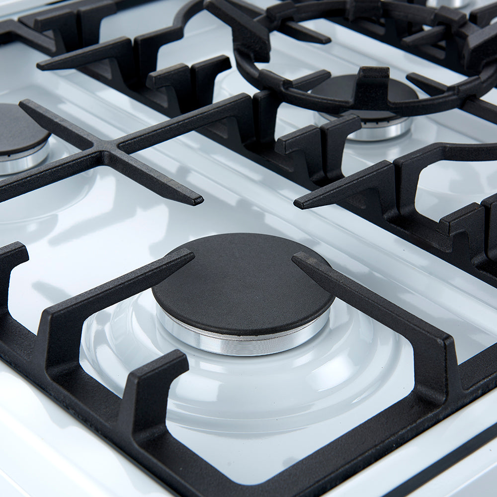 Cocina a gas blanca Forno Leonardo Espresso de 30 pulgadas, 5 quemadores, 39,500 BTU, horno de convección de 5 pies cúbicos