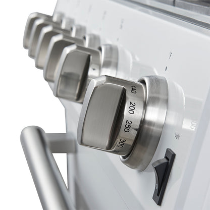 Cocina a gas blanca Forno Leonardo Espresso de 30 pulgadas, 5 quemadores, 39,500 BTU, horno de convección de 5 pies cúbicos