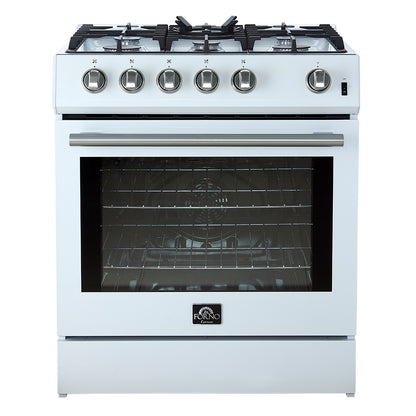 Cocina a gas blanca Forno Leonardo Espresso de 30 pulgadas, 5 quemadores, 39,500 BTU, horno de convección de 5 pies cúbicos