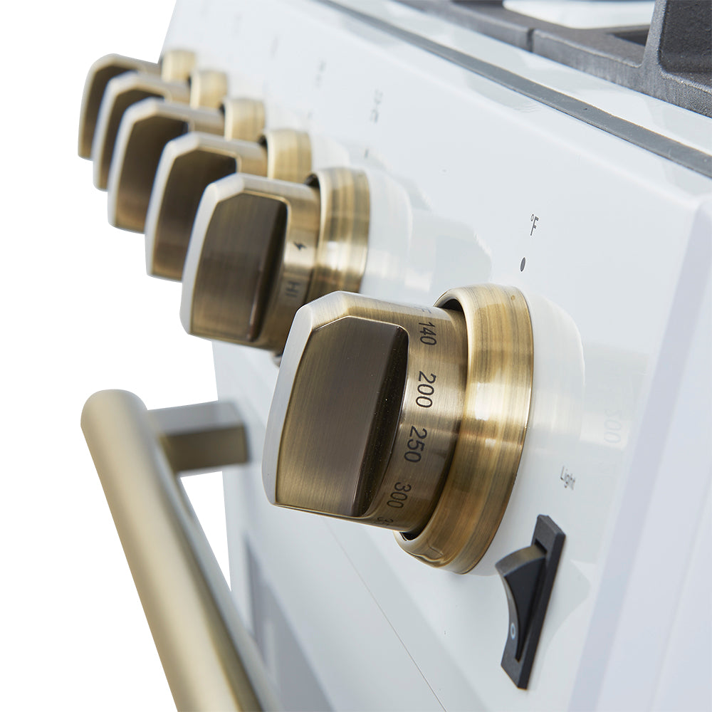 Cocina a gas blanca Forno Leonardo Espresso de 30 pulgadas, 5 quemadores, 39,500 BTU, horno de convección de 5 pies cúbicos