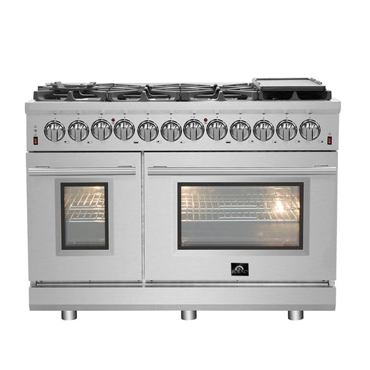 Cuisinière bi-énergie autonome Forno Massimo de 48 pouces, 8 brûleurs, fours à double convection