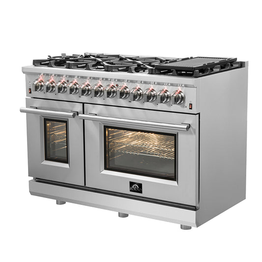 Cuisinière bi-énergie autonome Forno Massimo de 48 pouces, 8 brûleurs, fours à double convection
