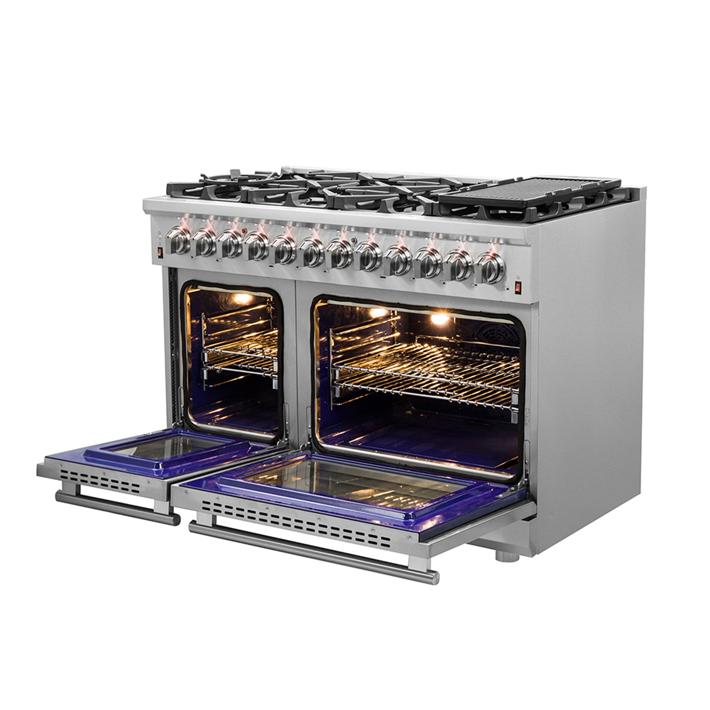 Cocina independiente de combustible dual Forno Massimo de 48 pulgadas, 8 quemadores y horno de convección doble