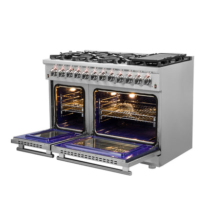Cocina independiente de combustible dual Forno Massimo de 48 pulgadas, 8 quemadores y horno de convección doble