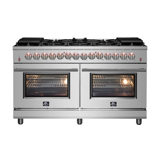 Cuisinière autonome biénergie Forno Massimo de 60 pouces, 10 brûleurs, double four à convection - Forno Appliances