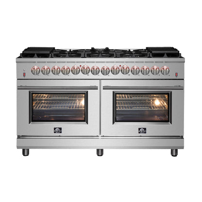 Cocina independiente de combustible dual Forno Massimo de 60 pulgadas, 10 quemadores y horno de convección doble