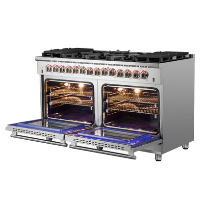 Cocina independiente de combustible dual Forno Massimo de 60 pulgadas, 10 quemadores y horno de convección doble