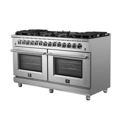 Cocina independiente de combustible dual Forno Massimo de 60 pulgadas, 10 quemadores y horno de convección doble