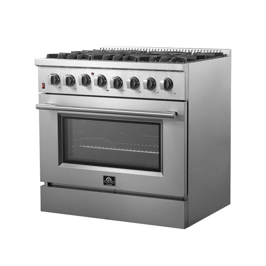 Four Forno Galiano de 36 pouces, cuisinière dual fuel autoportante, 6 brûleurs, double four à convection - Forno Appliances