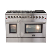 Cuisinière biénergie autoportante Forno Galiano de 48 pouces, 8 brûleurs, fours à double convection