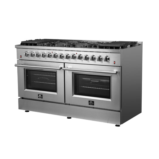 Cuisinière indépendante à double combustible Forno Galiano de 60 pouces, 10 brûleurs, double four à convection - Forno Appliances