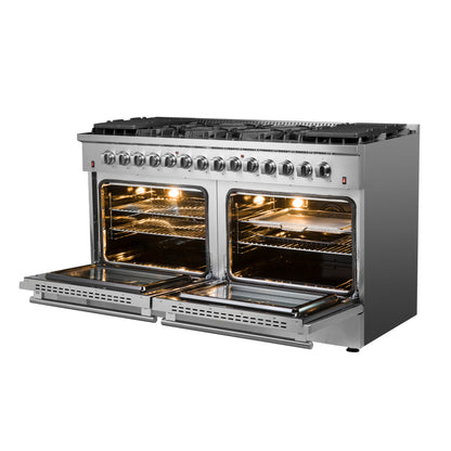 Cocina independiente de combustible dual Forno Galiano de 60 pulgadas, 10 quemadores y horno de convección doble