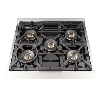 Cuisinière bi-énergie autonome Forno Capriasca de 30 pouces, 4 brûleurs, four à convection véritable