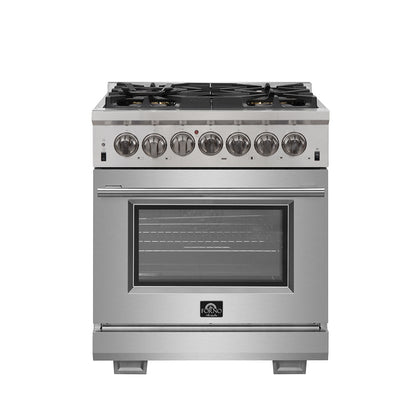 Cuisinière bi-énergie autonome Forno Capriasca de 30 pouces, 4 brûleurs, four à convection véritable