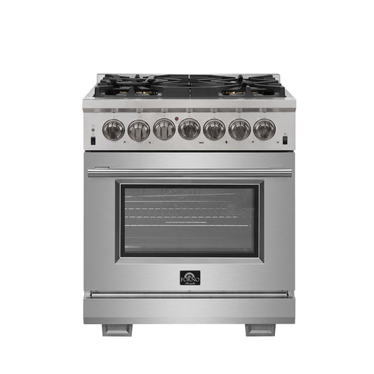 Cuisinière bi-énergie autonome Forno Capriasca de 30 pouces, 4 brûleurs, four à convection véritable