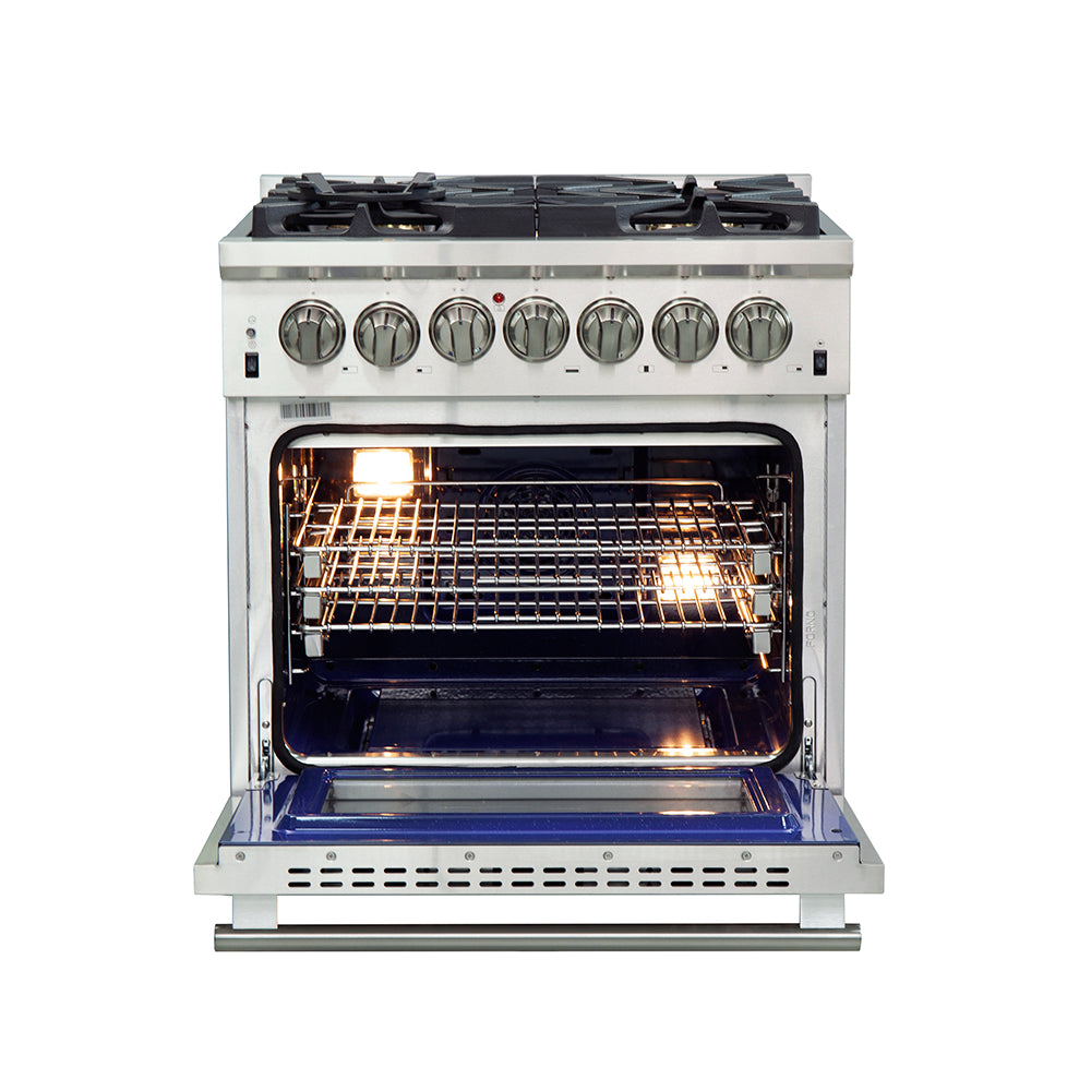 Cuisinière bi-énergie autonome Forno Capriasca de 30 pouces, 4 brûleurs, four à convection véritable