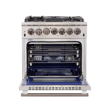 Cuisinière bi-énergie autonome Forno Capriasca de 30 pouces, 4 brûleurs, four à convection véritable