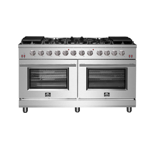 Cuisinière à gaz autonome Forno Massimo de 60 pouces, 10 brûleurs, four à convection véritable