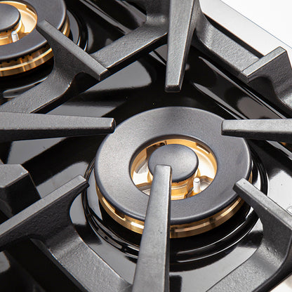 Cocina a gas Forno Capriasca de 36 pulgadas, acero inoxidable, 6 quemadores de latón, 120,000 BTU, horno de convección, eficiencia energética