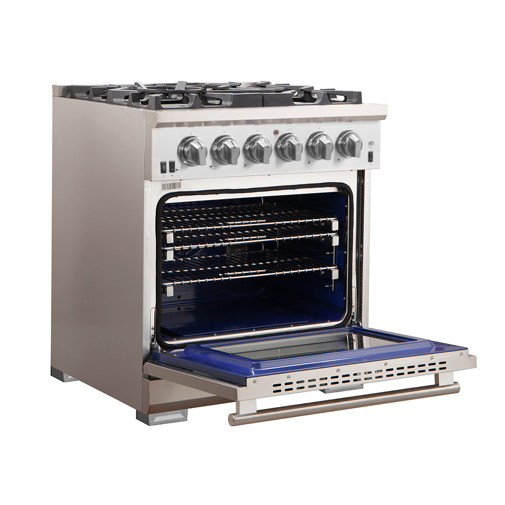 Conjunto de cocina premium de 2 piezas FORNO: cocina Capriasca de acero inoxidable de 30", refrigerador Forno Gallipoli de 30" con puerta francesa y congelador inferior, capacidad de 17.5 pies cúbicos - FBDL-019-01CAUS