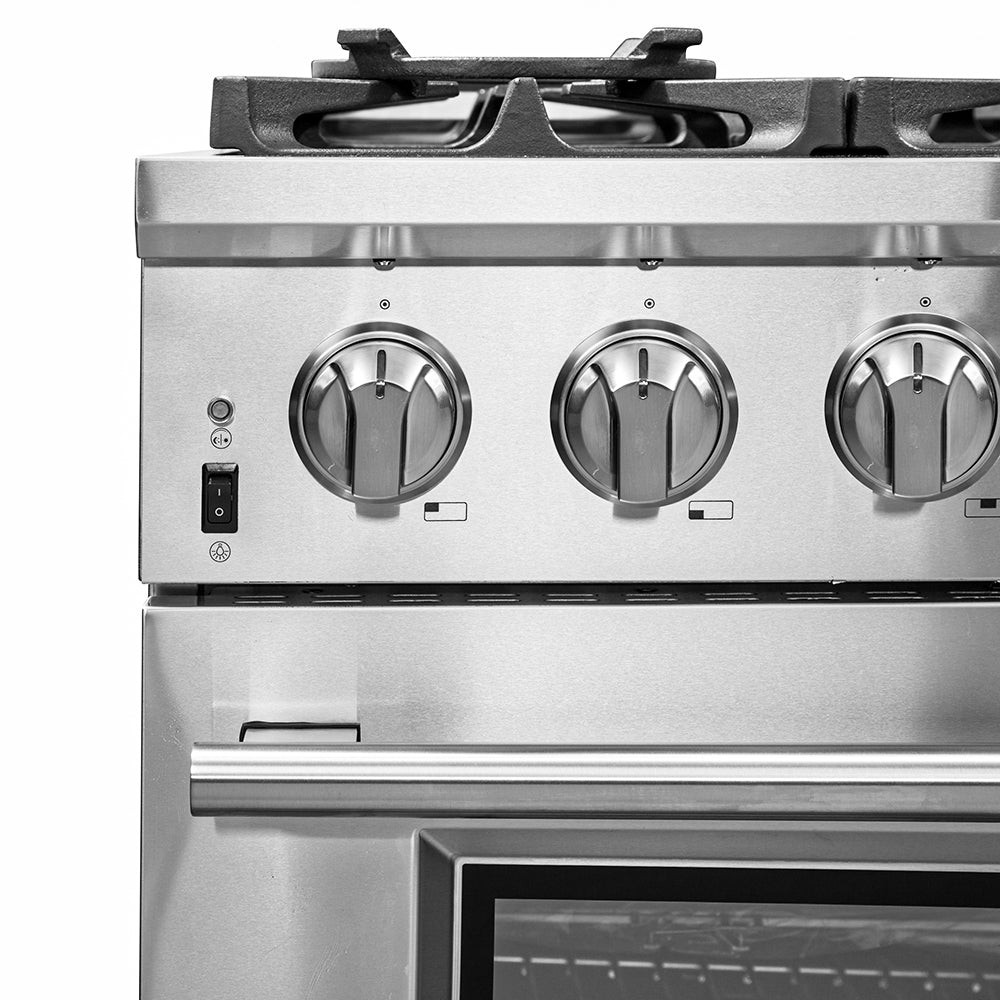 Cocina a gas Forno Capriasca de 36 pulgadas, acero inoxidable, 6 quemadores de latón, 120,000 BTU, horno de convección, eficiencia energética