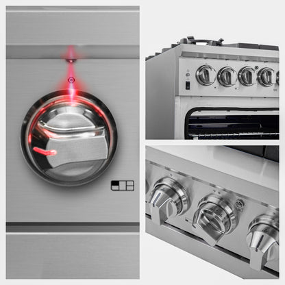 Cocina a gas Forno Capriasca de 36 pulgadas, acero inoxidable, 6 quemadores de latón, 120,000 BTU, horno de convección, eficiencia energética