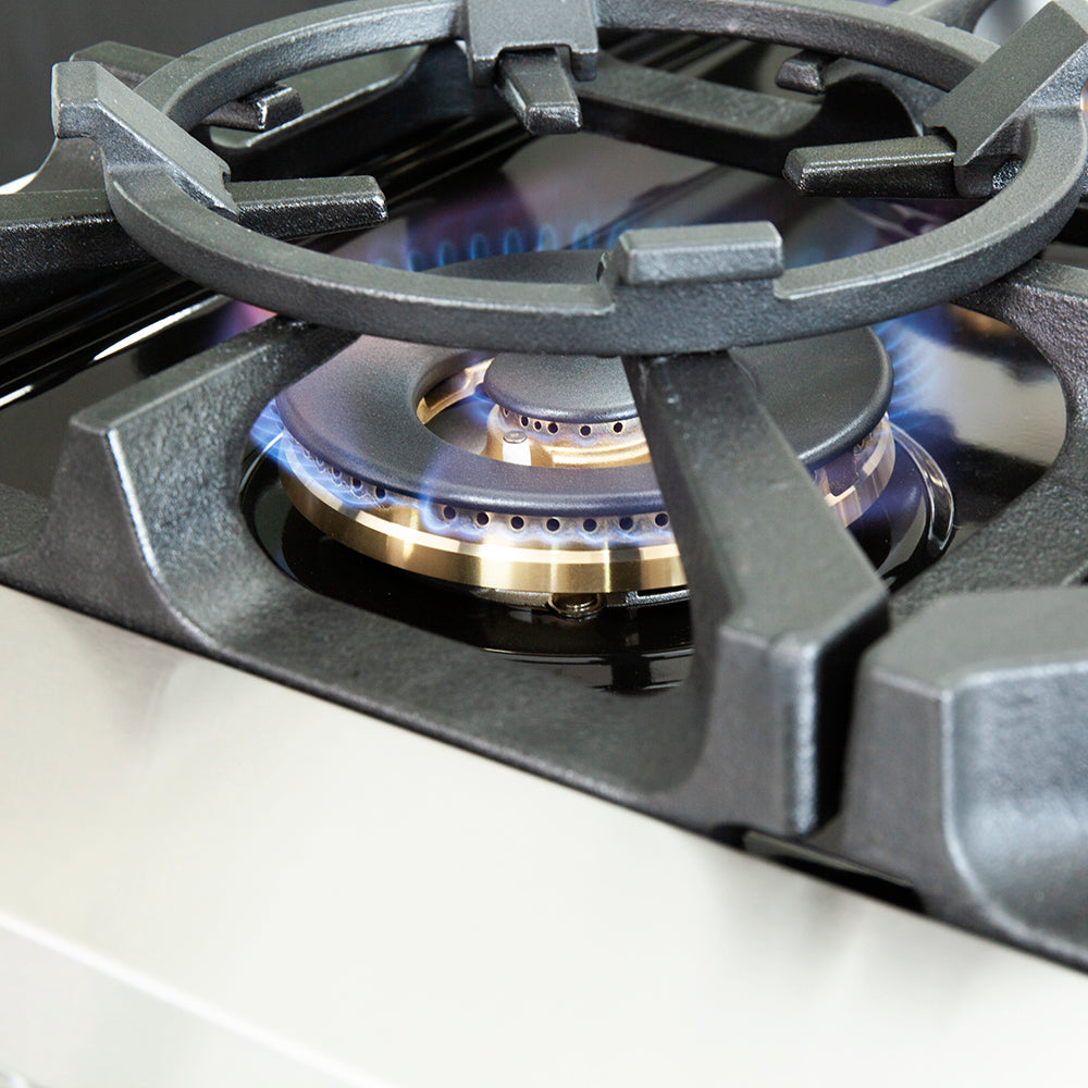 Cocina a gas Forno Capriasca de 36 pulgadas, acero inoxidable, 6 quemadores de latón, 120,000 BTU, horno de convección, eficiencia energética