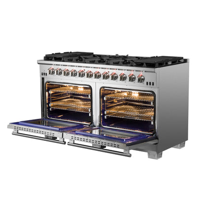 Cuisinière à gaz autonome Forno Capriasca de 60 pouces, 10 brûleurs, four à convection véritable