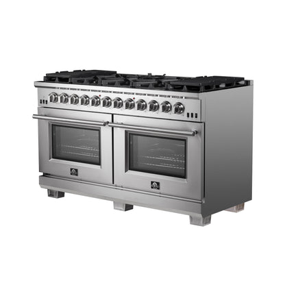 Cuisinière à gaz autonome Forno Capriasca de 60 pouces, 10 brûleurs, four à convection véritable