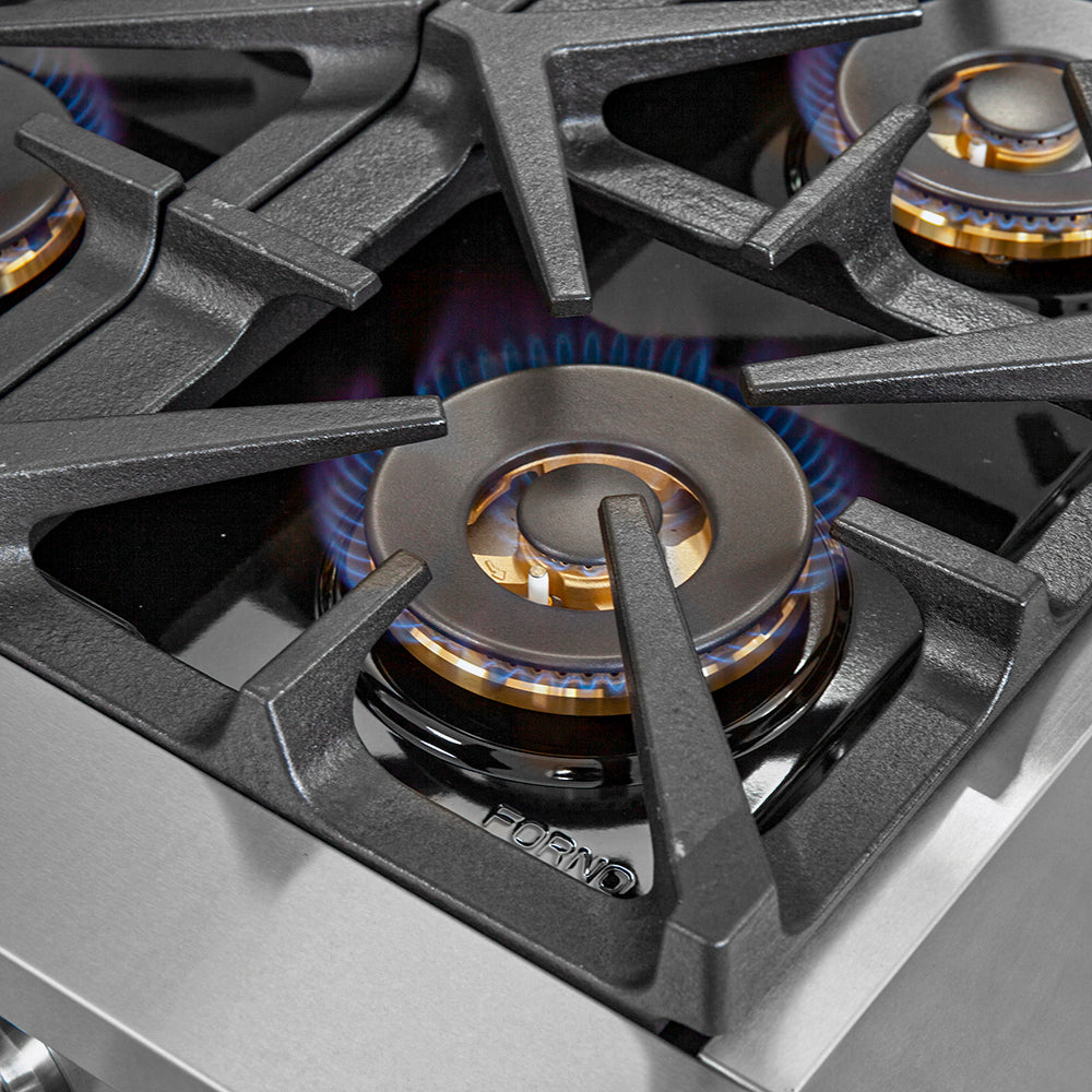 Cocina a gas Forno Capriasca de 36 pulgadas, acero inoxidable, 6 quemadores de latón, 120,000 BTU, horno de convección, eficiencia energética