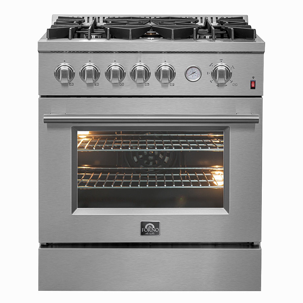 Ensemble de cuisine haut de gamme FORNO 2 pièces : cuisinière à gaz Giovanni 30 po en acier inoxydable, réfrigérateur côte à côte Forno Salerno 36 po en acier inoxydable 20 pi³ - FBDL-020-03-CAUS