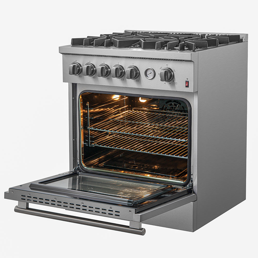 Cocina a gas FORNO Giovanni de 30 pulgadas, acero inoxidable, 5 quemadores, 67,000 BTU, horno de convección de 4.32 pies cúbicos