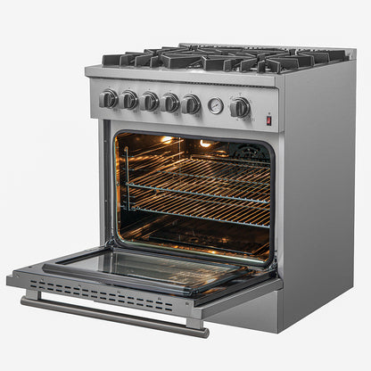Cocina a gas FORNO Giovanni de 30 pulgadas, acero inoxidable, 5 quemadores, 67,000 BTU, horno de convección de 4.32 pies cúbicos