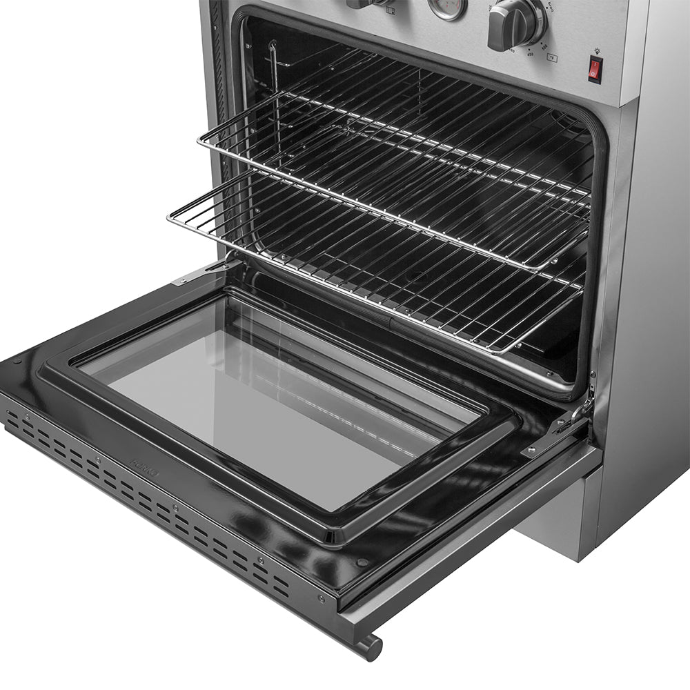 Cocina a gas Marco de 30 pulgadas, acero inoxidable, 4 quemadores, 37,000 BTU, horno de convección de 4.32 pies cúbicos.