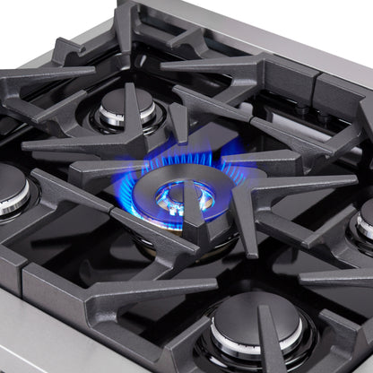 Cocina independiente Forno Massimo de 30 pulgadas con puerta francesa, doble combustible, 4 quemadores y horno de convección real