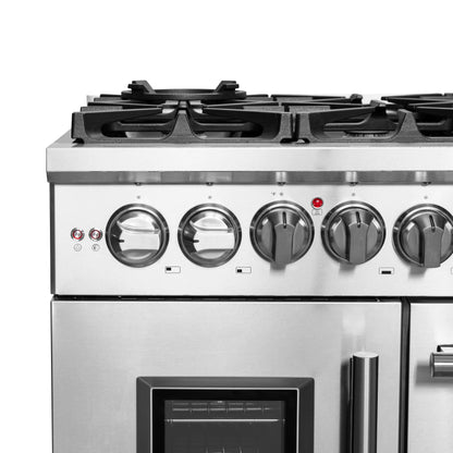 Cocina independiente Forno Massimo de 48 pulgadas con puerta francesa, doble combustible, 8 quemadores y horno de convección real
